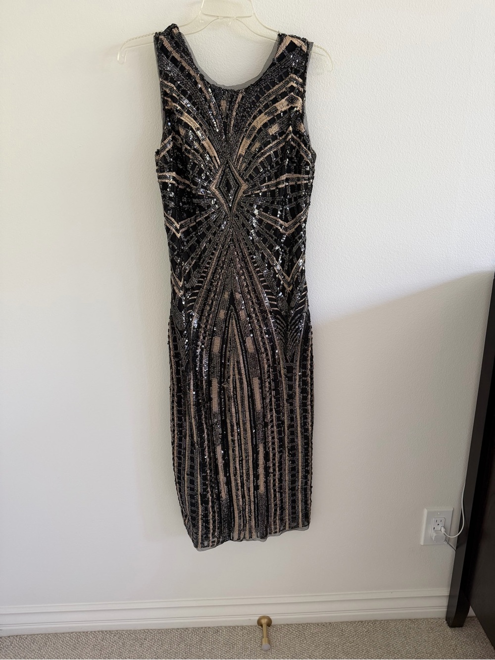 Zara Black and Nude Sequin Fitted Cocktail Dress